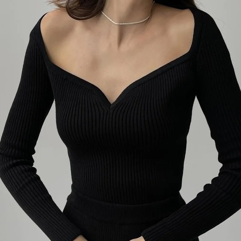 SerenaWardrobe Classic Charm - Ribbed Off-Shoulder Top