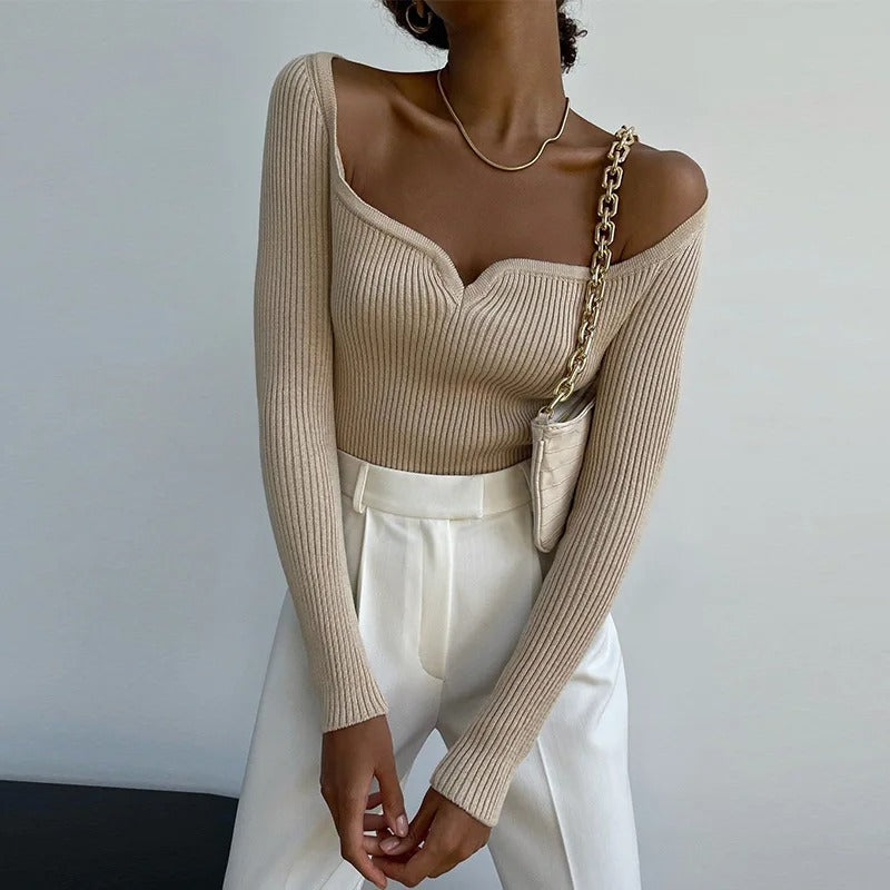 SerenaWardrobe Classic Charm - Ribbed Off-Shoulder Top