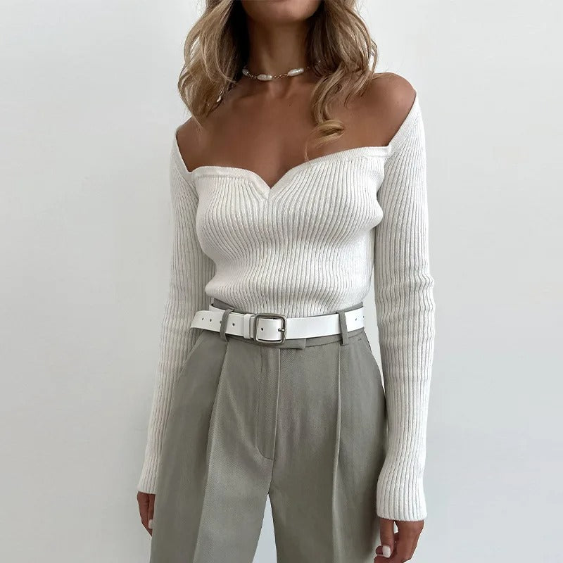 SerenaWardrobe Classic Charm - Ribbed Off-Shoulder Top