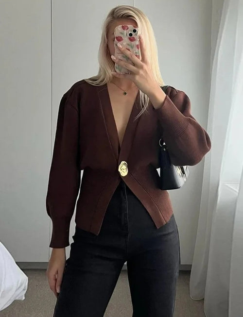 SerenaWardrobe Luxe Button-Up Sweater Blazer