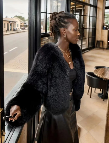 SerenaWardrobe Luxe Faux Fur Jacket - Elegant Winter Glamour