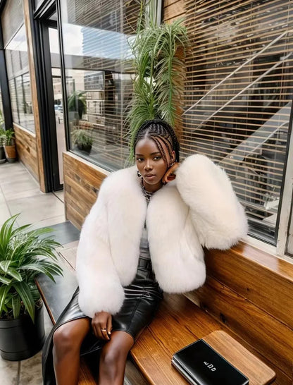 SerenaWardrobe Luxe Faux Fur Jacket - Elegant Winter Glamour