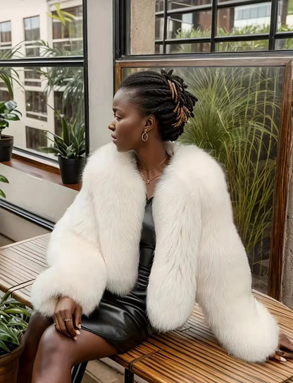 SerenaWardrobe Luxe Faux Fur Jacket - Elegant Winter Glamour