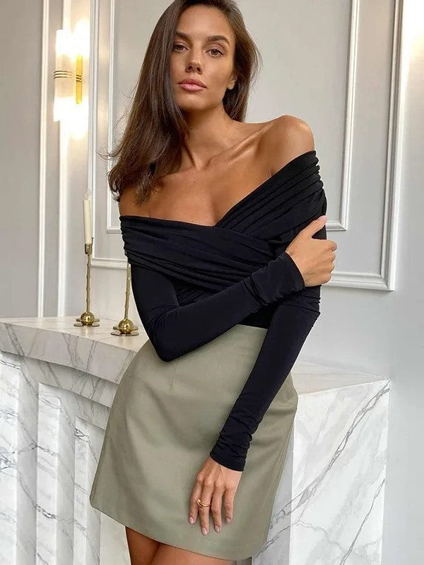 SerenaWardrobe Sleek Allure - Off-Shoulder Ribbed Top