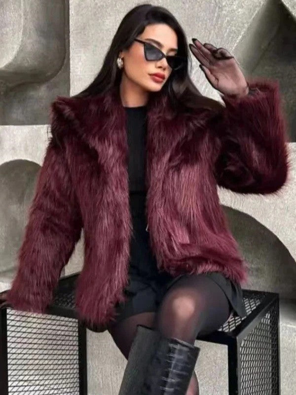 SerenaWardrobe Glow - Women's Elegant Fur Coat